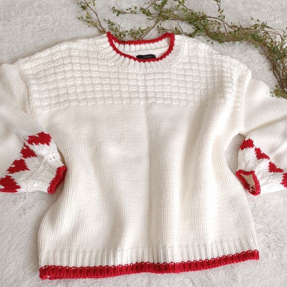 Forever 21 Red Heart Sweater Chunky Knitted Oversized Snow Fall Pullover Size S - Picture 1 of 7